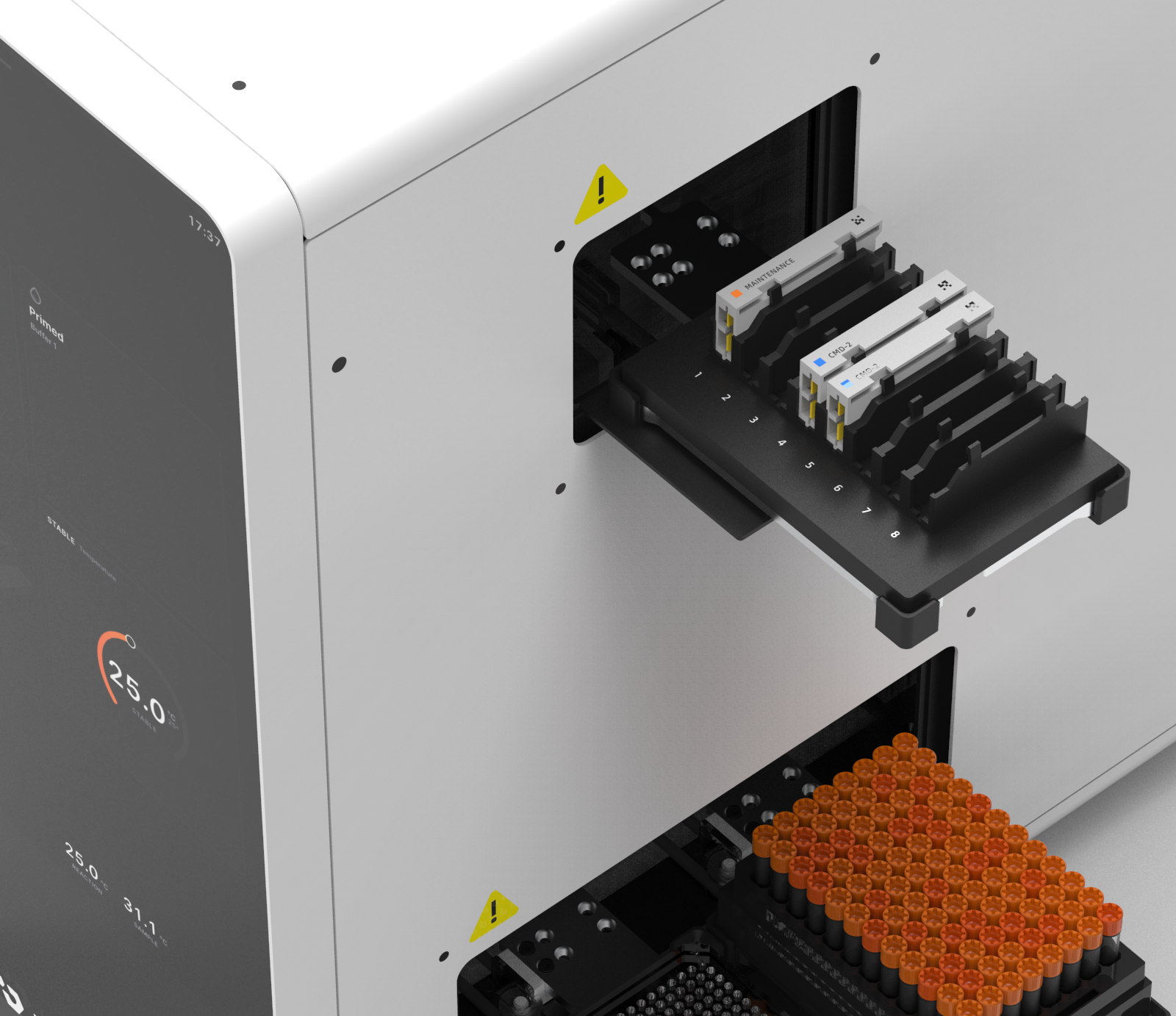 SPRneo internals showing autosampler, chip storage, and sample handling