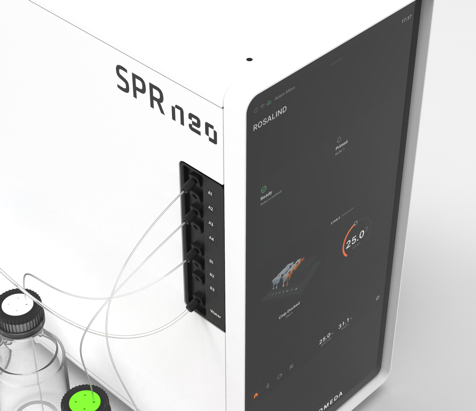 SPRneo touchscreen showing device status and controls